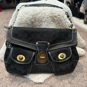 Black Signature Canvas Turnlock Shoulder Satchel